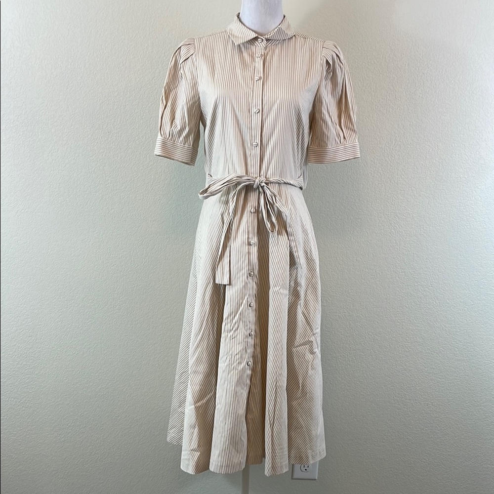 Alex Marie Cream/White‎ Maxi Dress with Puff Sleeves and Dress Shirt Collar 4
